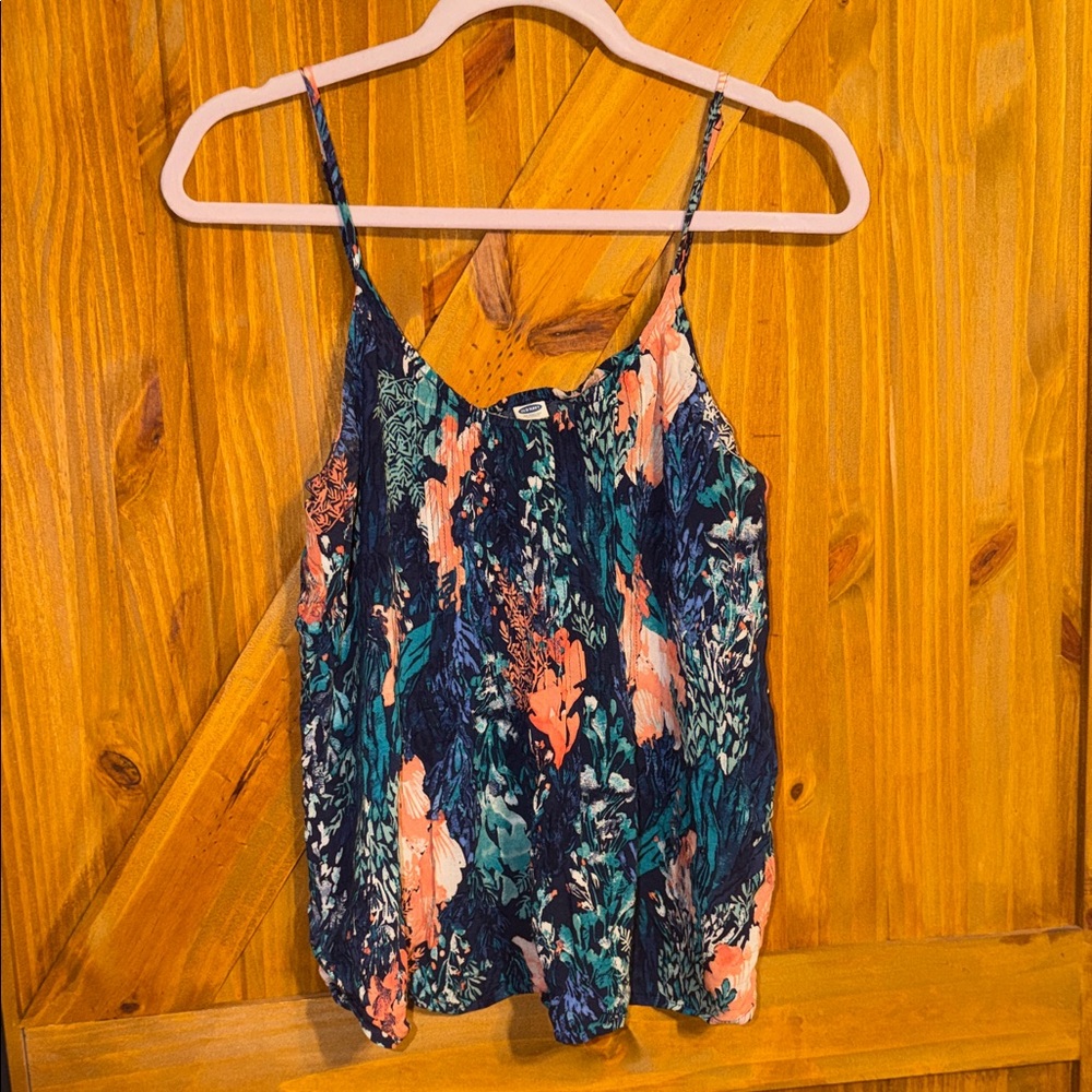 Old Navy Navy Floral Spaghetti Strap Camisole with Coral Accents